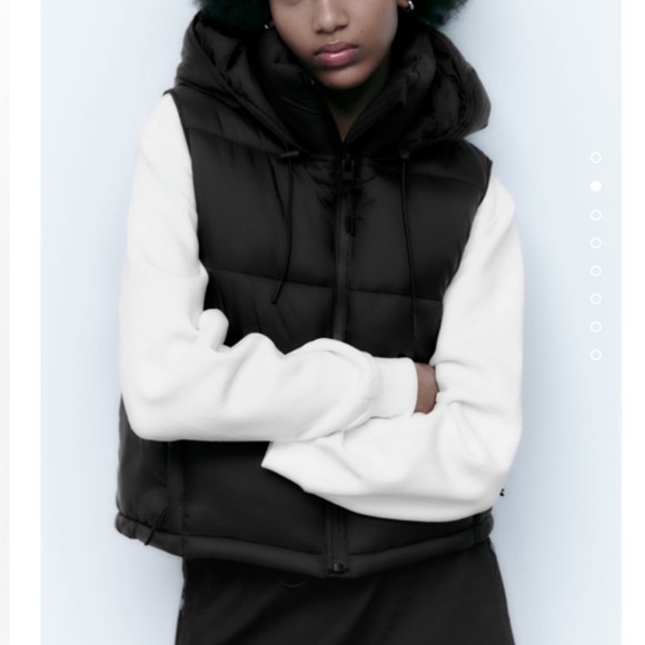 Zara Hooded Puffer Vest Black Size Small - Picture 2 of 9
